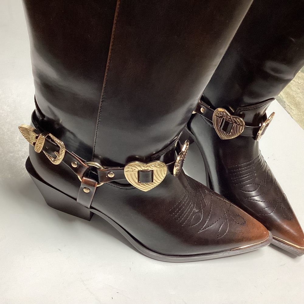Madden Girl Sweetheart Cowboy Boots Women’s 7.5 Brown Western Heart Pointed Toe - Picture 2 of 16
